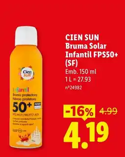 Lidl Cien sun bruma solar infantil fps50+ promoção