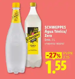 Lidl Schweppes Água Tónica/Zero promoção
