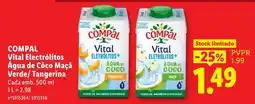 Lidl Compal vital eletrólitos água de coco tangerina promoção