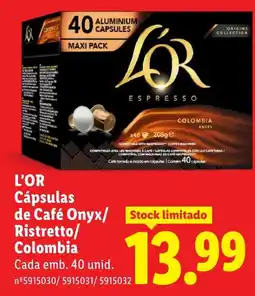 Lidl L'OR Cápsulas de Café Onyx/Ristretto/Colombia promoção