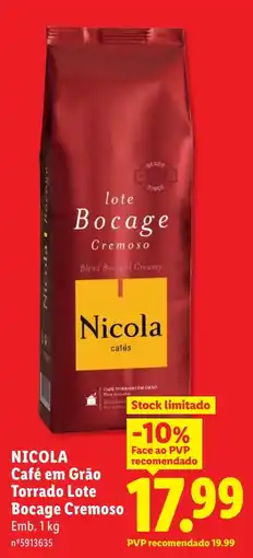 Lidl Nicola Café em Grão Torrado Lote Bocage Cremoso promoção