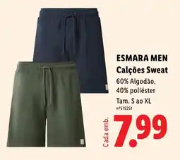 Lidl esmara men calções sweat promoção