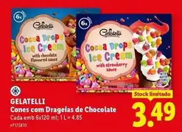 Lidl Gelatelli - cones com drageias de chocolate promoção