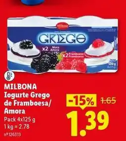 Lidl Milbona - iogurte grego de framboesa/ amora promoção