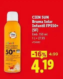 Lidl Cien - bruma solar infantil fps50+ promoção