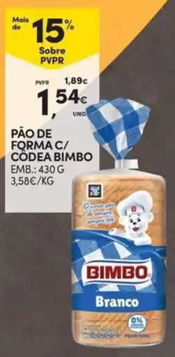 Continente Bom dia Pão de forma c/ códea bimbo promoção