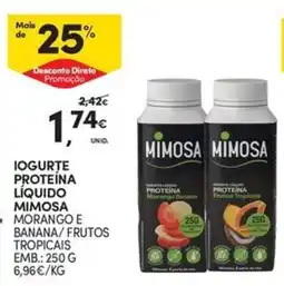 Continente Bom dia Iogurte proteína líquido mimosa morango e banana/frutos tropicais promoção