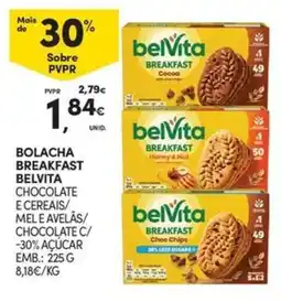 Continente Bom dia Bolacha breakfast belvita chocolate e cereais/ mel e avelãs/ chocolate c/ -30% açúcar promoção