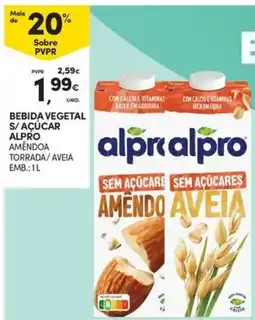 Continente Bom dia Bebida vegetal s/ açúcar alpro amêndoa torrada / aveia promoção