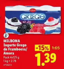 Lidl MILBONA Iogurte Grego de Framboesa/Amora promoção