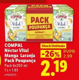 Lidl COMPAL Néctar Vital Manga Laranja Pack Poupança promoção