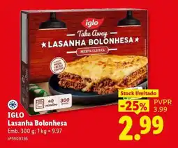 Lidl IGLO Lasanha Bolonhesa promoção