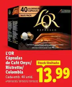Lidl L'OR Cápsulas de Café Onyx/Ristretto/Colombia promoção