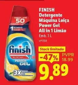 Lidl FINISH Detergente Máquina Loiça Power Gel All in 1 Limão promoção