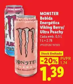 Lidl MONSTER Bebida Energética Viking Berry/Ultra Peachy promoção
