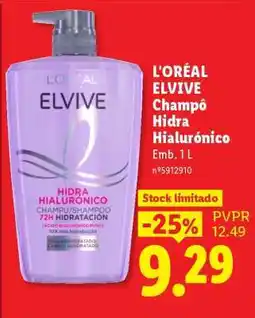 Lidl L'ORÉAL Elvive Champô Hidra Hialurónico promoção