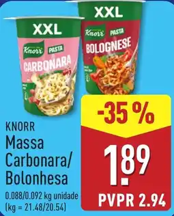 ALDI Knorr Massa Carbonara/Bolonesa promoção