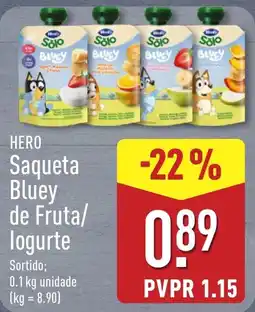ALDI Hero saqueta bluey de fruta/logurte promoção