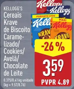 ALDI Kellogg's Cereais Krave de Biscoito Caramelizado/ Cookies/ Avelã/ Chocolate de Leite promoção