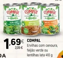 Coviran Compal ervilhas com cenoura, feijão verde ou lentilhas lata promoção