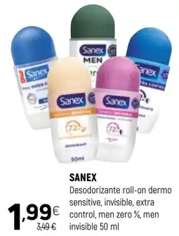 Coviran Sanex desodorante roll-on dermo sensitive, invisible, extra control, men zero %, men invisible promoção