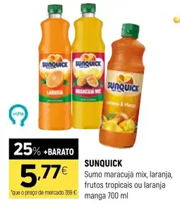 Coviran Sunquick sumo maracujá mix, laranja, frutos tropicais ou laranja manga promoção