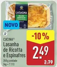 ALDI Lasanha de ricotta e espinafres promoção