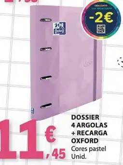 E.Leclerc Dossier 4 argolas + recarga oxford cores pastel promoção