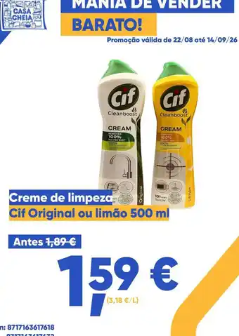 Creme de limpeza Cif Original ou limão