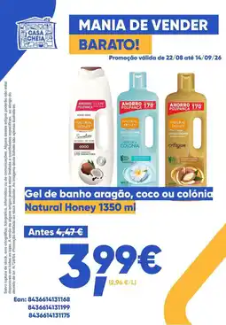 Casa Cheia Gel de banho aragão, coco ou colónia Natural Honey promoção