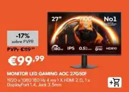 Radio Popular Aoc - monitor led gaming aoc 27g50f promoção