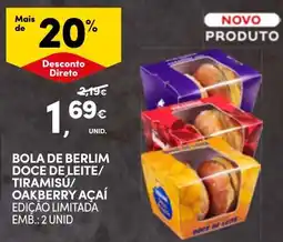 Continente bola de berlim doce de leite/tiramisu/oakberry açaí promoção