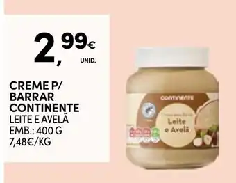 Continente Creme p/ barrar continente leite e avelã promoção