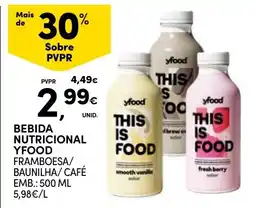 Continente Bebida Nutricional Yfood Framboesa/Baunilha/Café promoção
