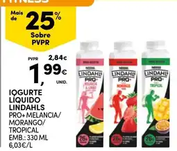 Continente Iogurte líquido lindahls pro+ melancia/ morango/ tropical promoção