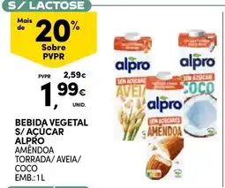 Continente bebida vegetal s/ açucar alpro amêndoa torrada/ aveia/ coco promoção