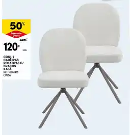 Continente Conj. 2 cadeiras rotativas c/ braços kasá cinza promoção