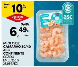 Continente miolo de camarão 30/40 asc continente promoção