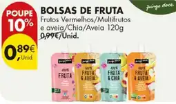Pingo Doce Bolsas de fruta frutos vermelhos/multifrutos e aveia/chia/aveia promoção
