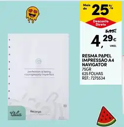 Continente Resma papel impressão a4 navigator promoção