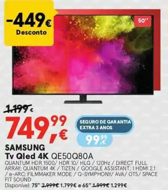 Worten Samsung TV Qled 4K QE50Q80A promoção