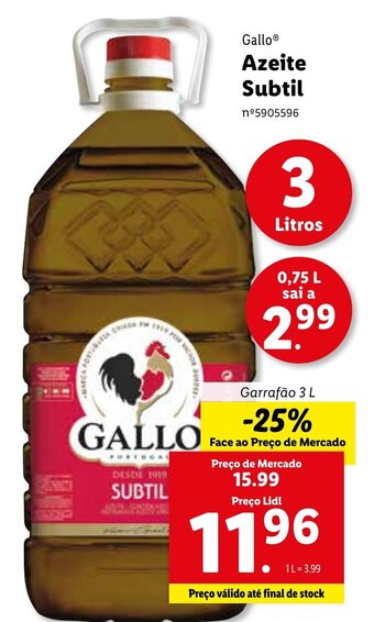 Lidl Gallo Azeite Subtil 3L promoção