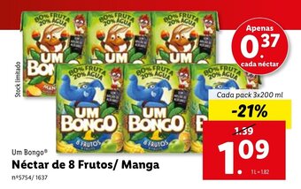Lidl Um Bongo Néctar 8 Frutos/Manga 3x200ml promoção