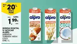 Continente Bom dia Bebida vegetal s/ acucar alpro amêndoa torrada/ aveia/ coco promoção