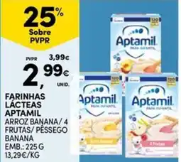 Continente Bom dia Farinhas Lácteas Aptamil Arroz Banana / 4 Frutas / Pêssego Banana promoção