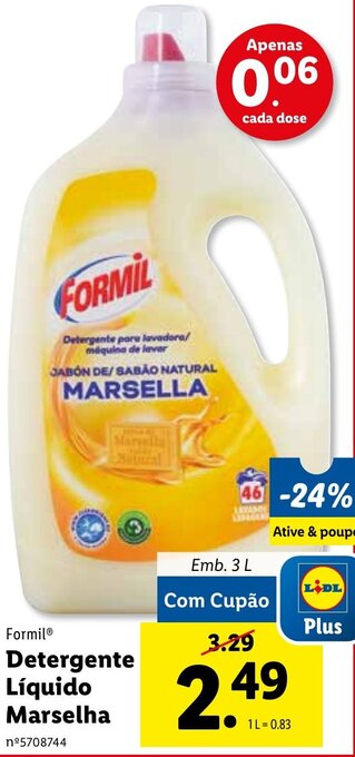 Lidl Formil Detergente Líquido Marselha 3L promoção