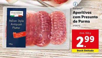 Lidl Italiamo Aperitivos com Presunto de Parma 100g promoção