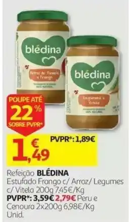 Auchan Refeição blédina Estufado Frango c/ Arroz/ Legumes c/ Vitela promoção