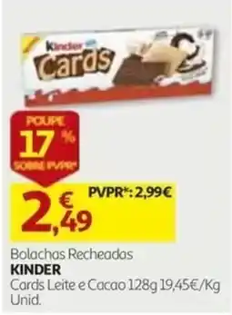 Auchan Bolachas Recheadas Kinder Cards Leite e Cacao promoção