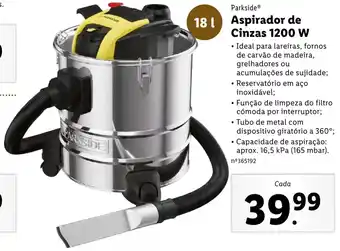 Lidl Parkside Aspirador de Cinzas 1200W 18L promoção
